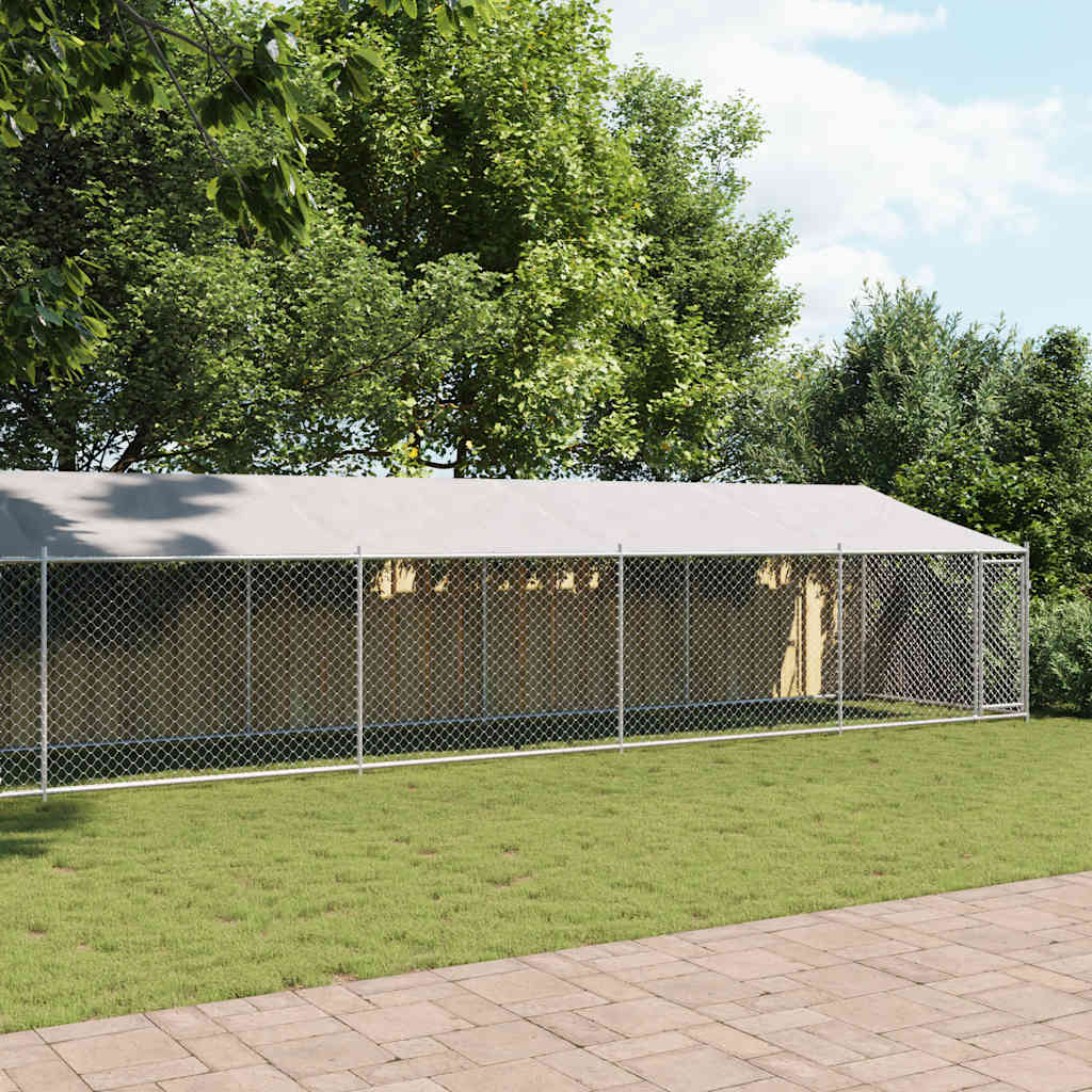 Gabbia Cani con Tetto e Porta Grigia 12x2x2 m Acciaio Zincato