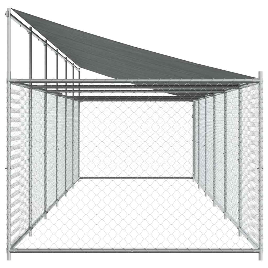 Gabbia Cani con Tetto e Porta Grigia 12x2x2 m Acciaio Zincato