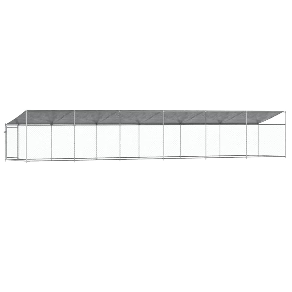Gabbia Cani con Tetto e Porta Grigia 12x2x2 m Acciaio Zincato