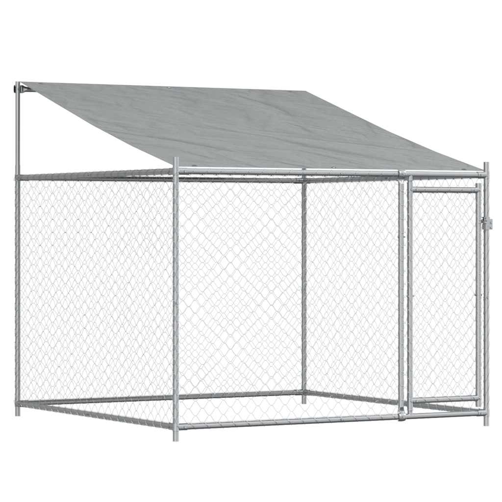 Gabbia Cani con Tetto e Porta Grigia 12x2x2 m Acciaio Zincato