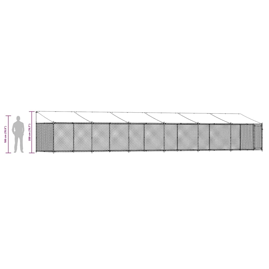 Gabbia Cani con Tetto e Porta Grigia 12x2x2 m Acciaio Zincato