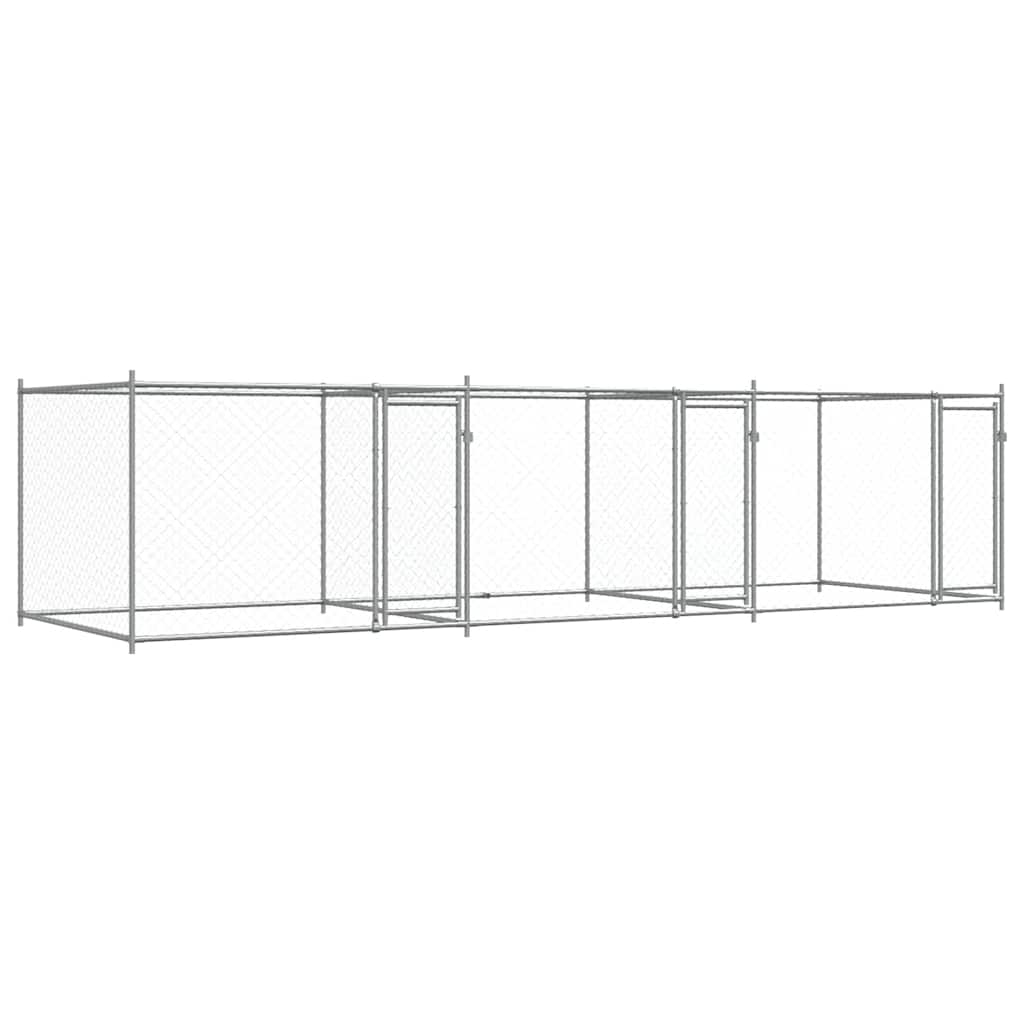 Gabbia per Cani con Porte Grigia 6x2x1,5 m in Acciaio Zincato