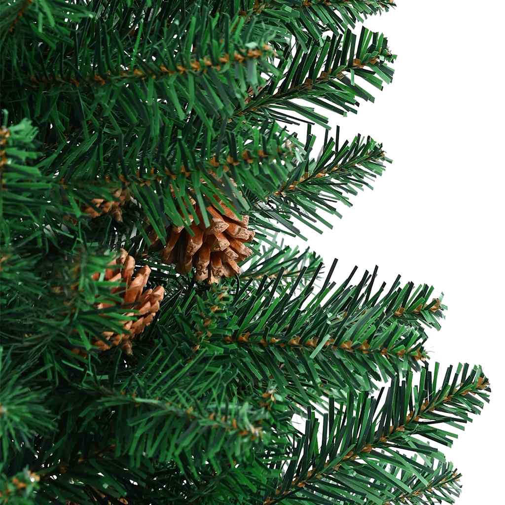 Albero di Natale Sottile con Legno Vero e Pigne Verde 180cm PVC