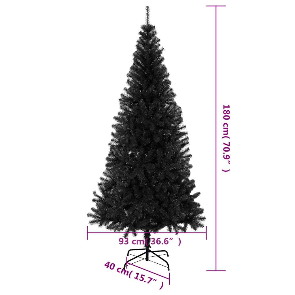 Albero di Natale Artificiale Sottile con Base Nero 180 cm PVC