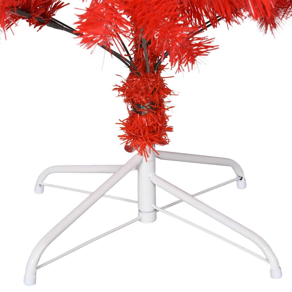 Albero di Natale Artificiale Sottile con Base Rosso 180 cm PVC