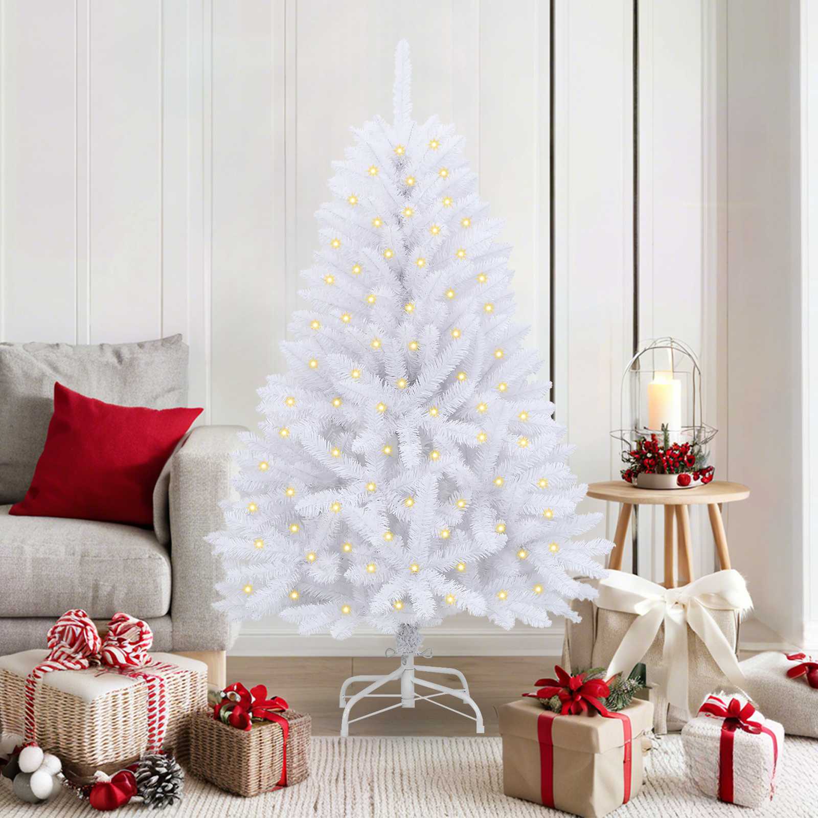 Albero di Natale artificiale 150 LED PVC e Acciaio Bianco
