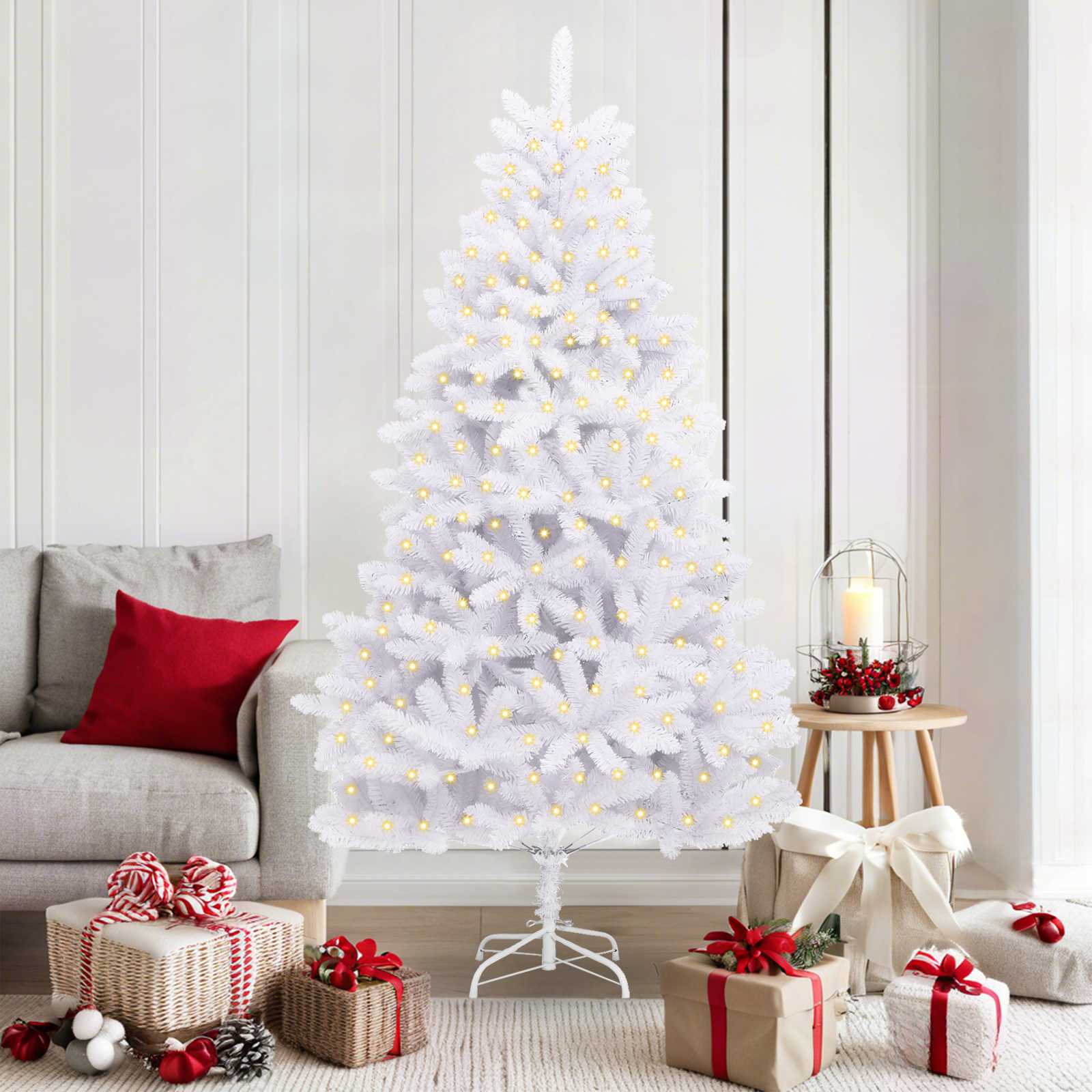 Albero di Natale artificiale 300 LED PVC e Acciaio Bianco