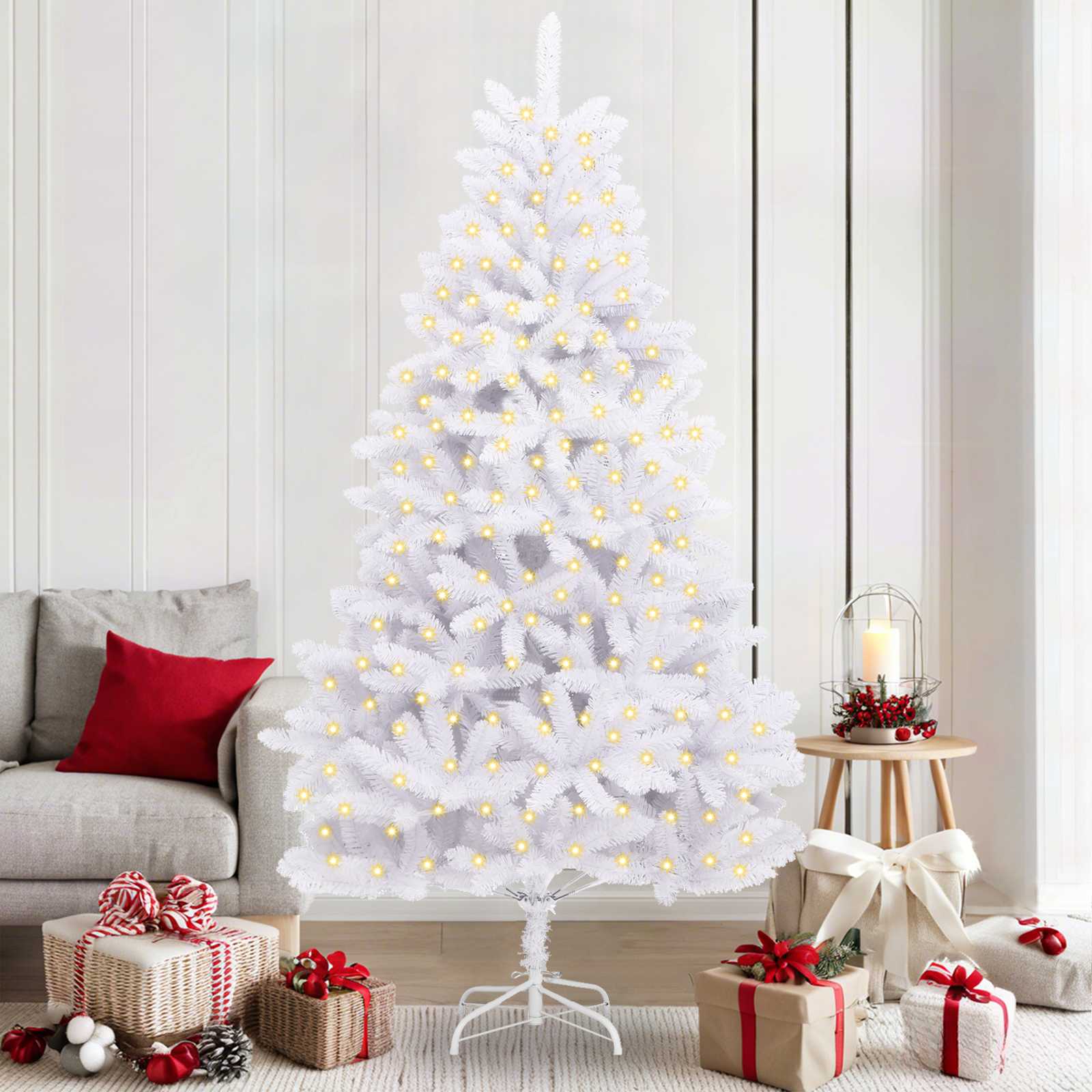 Albero di Natale artificiale 300 LED PVC e Acciaio Bianco