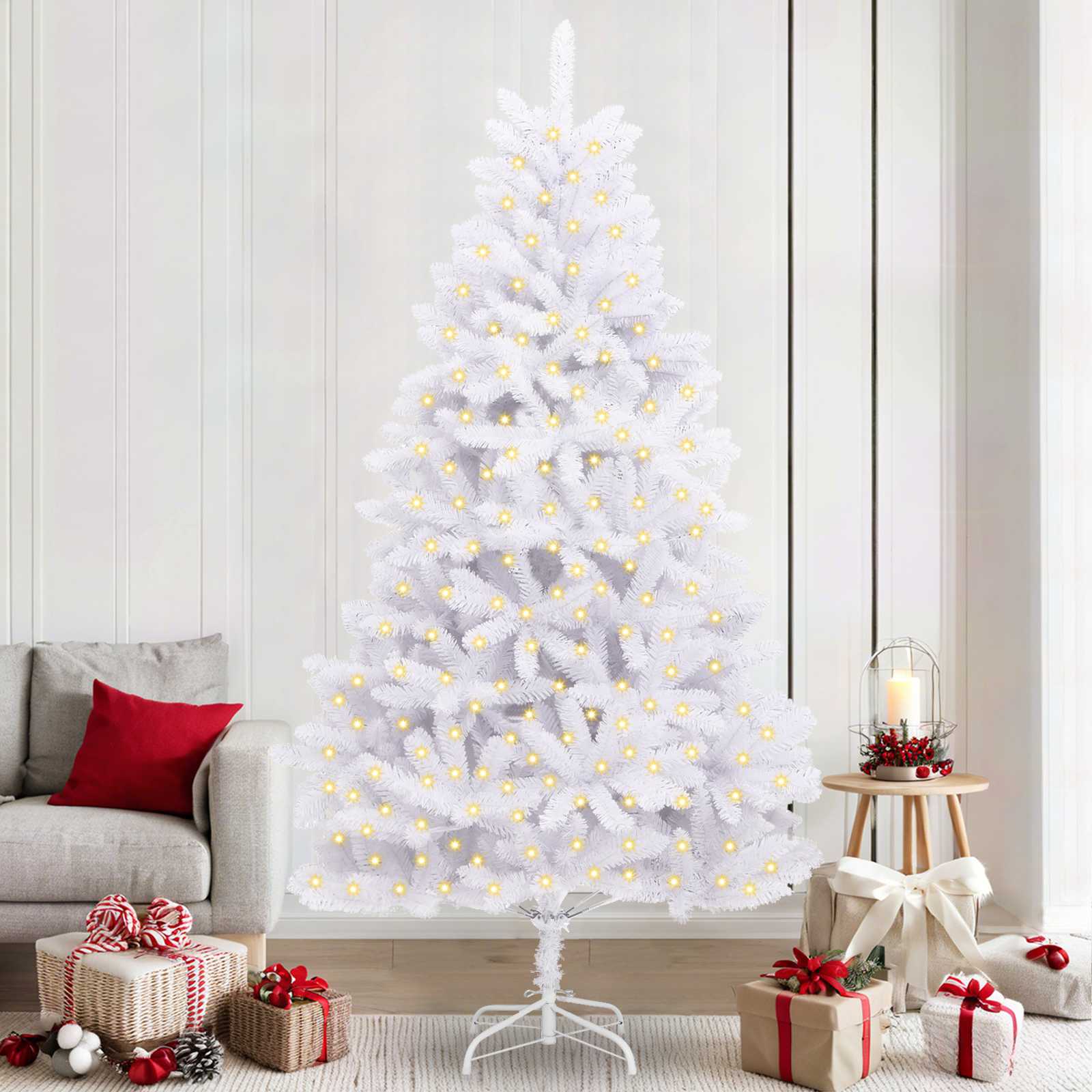 Albero di Natale artificiale 300 LED PVC e Acciaio Bianco