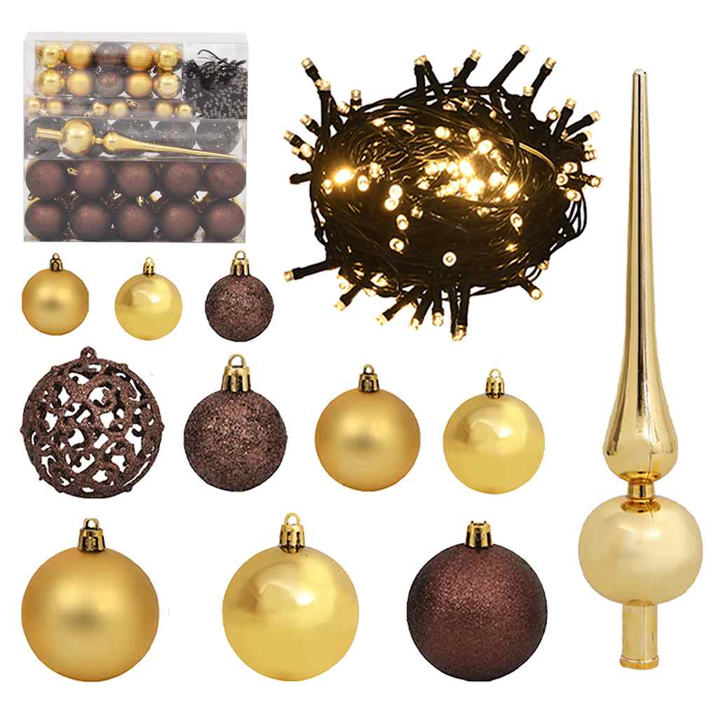 Albero di Natale Artificiale con 300 LED Palline e Neve 210 cm
