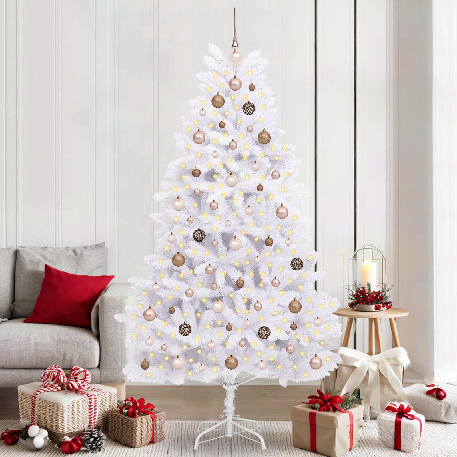 Albero di Natale artificiale 210 cm PVC e Acciaio Bianco