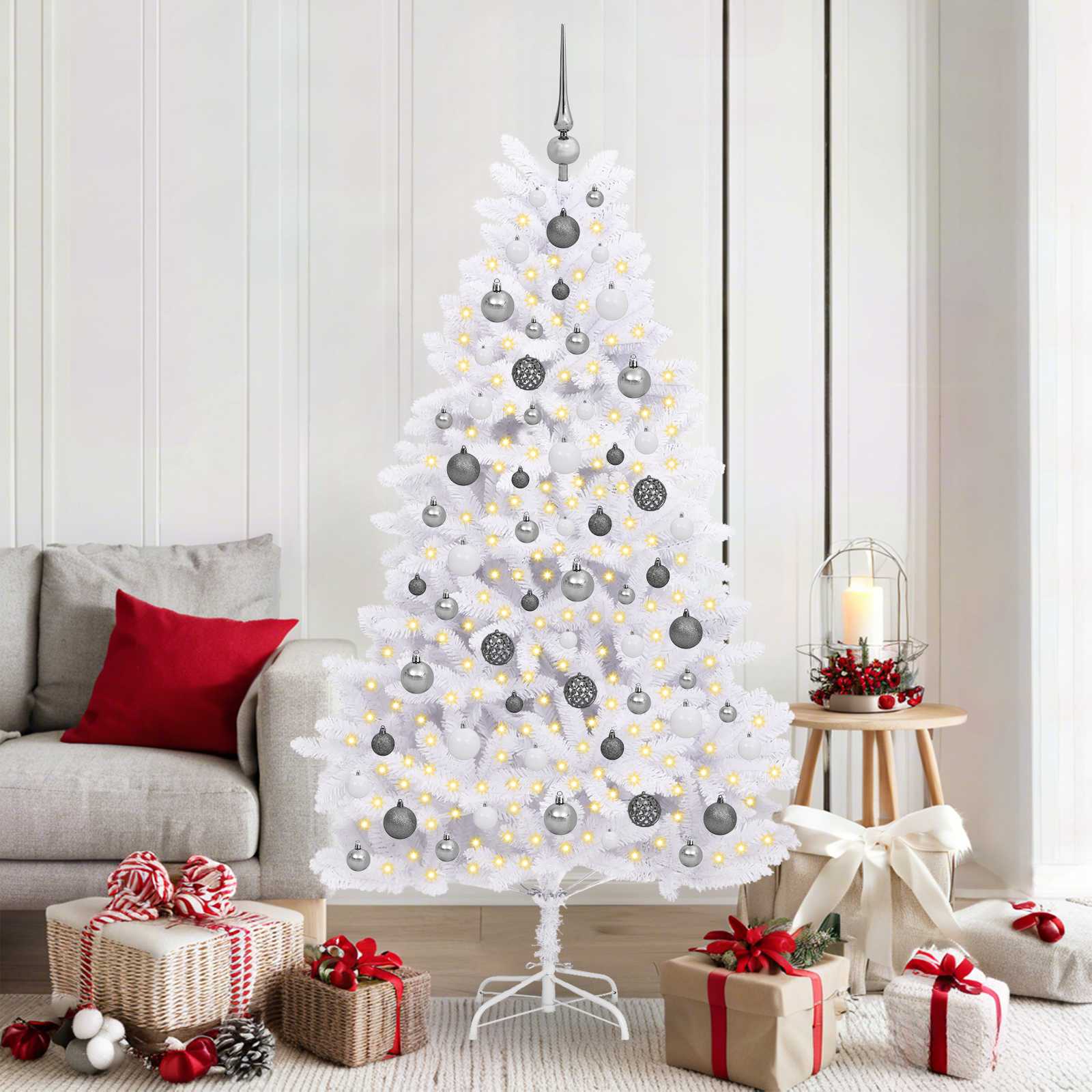 Albero di Natale artificiale 180 cm PVC e Acciaio Bianco