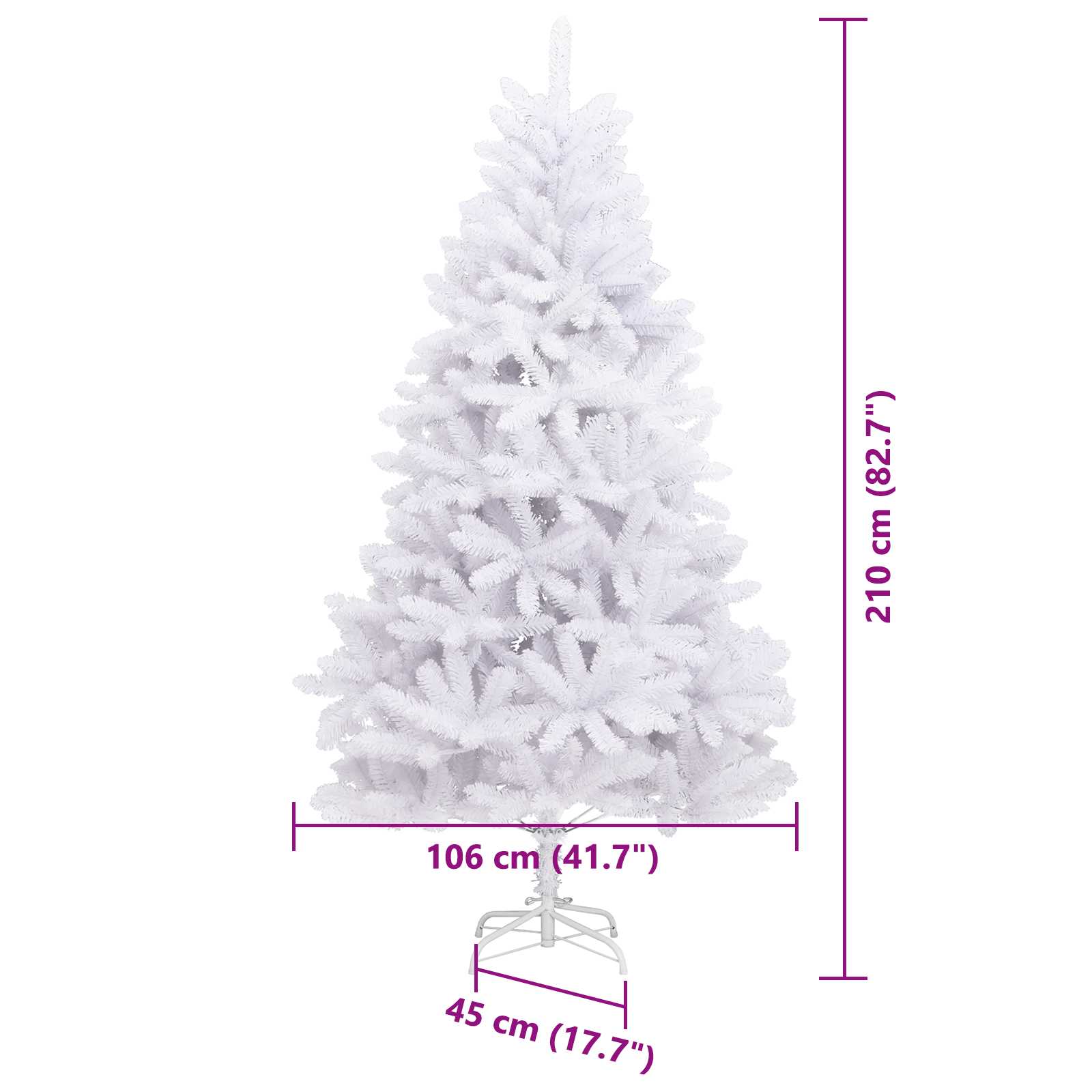Albero di Natale artificiale 210 cm PVC e Acciaio Bianco