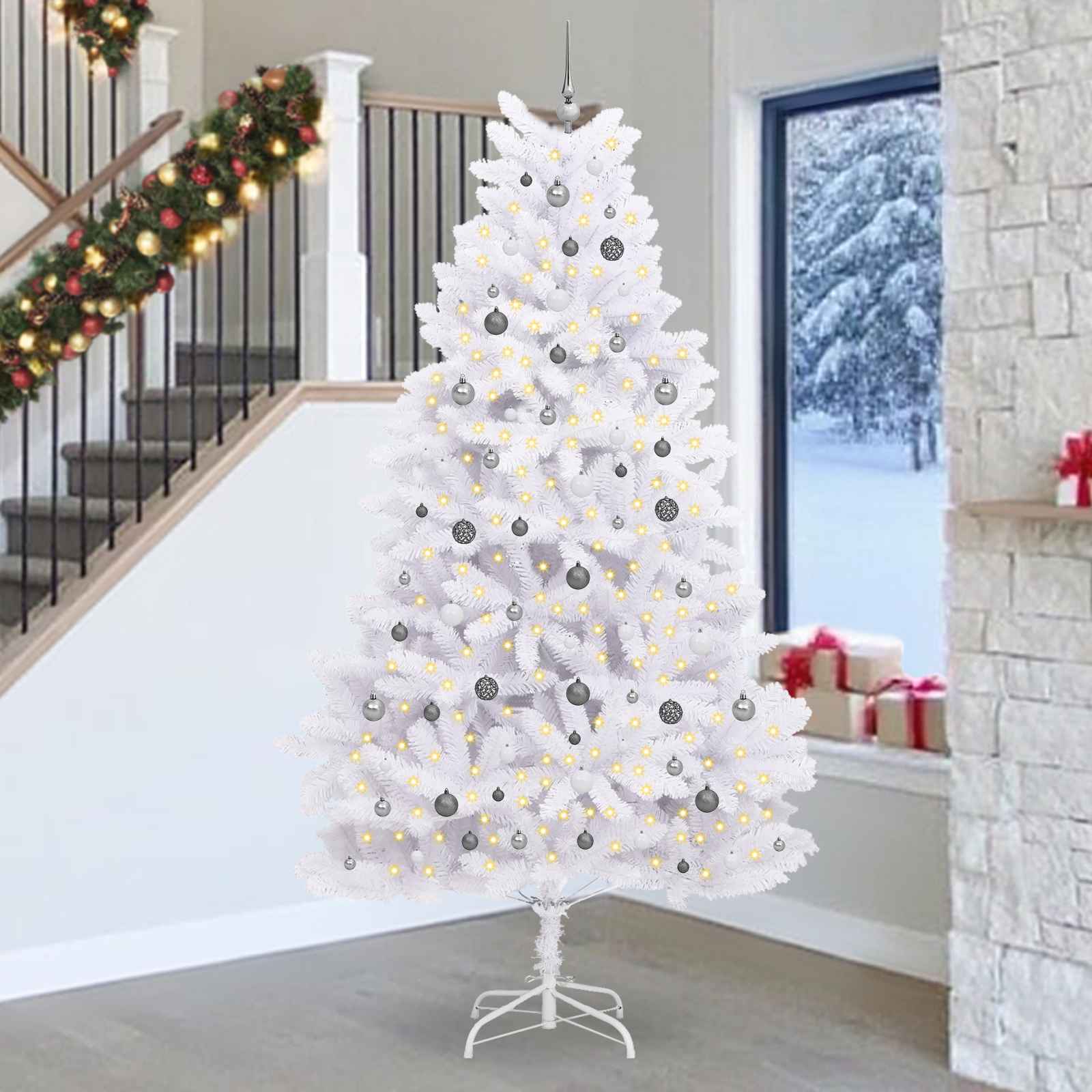 Albero di Natale artificiale 270 cm PVC e Acciaio Bianco