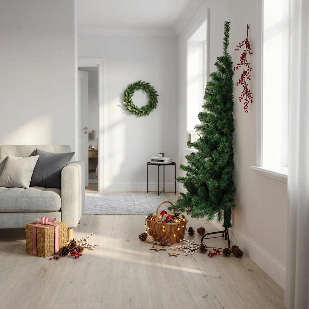 Albero di Natale Artificiale Metà con Supporto Verde 180 cm PVC