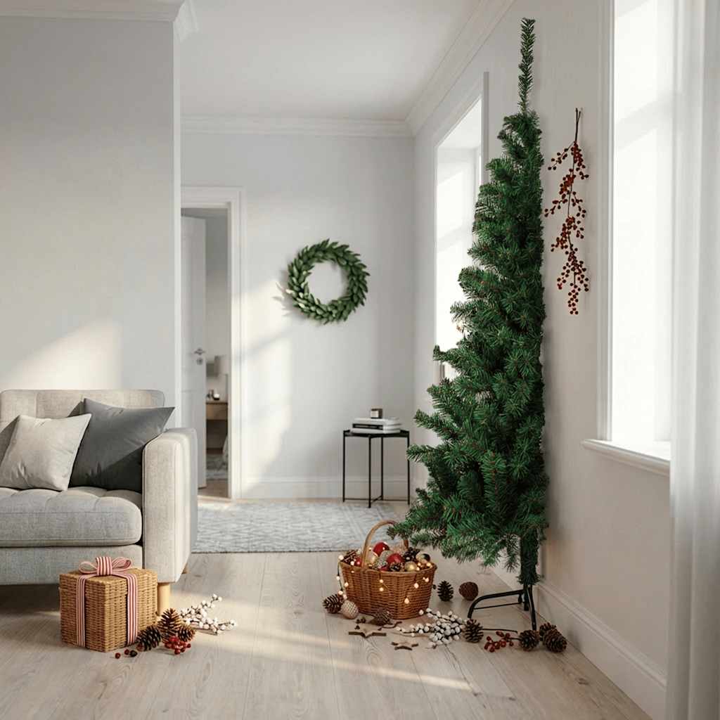 Albero di Natale Artificiale Metà con Supporto Verde 210 cm PVC