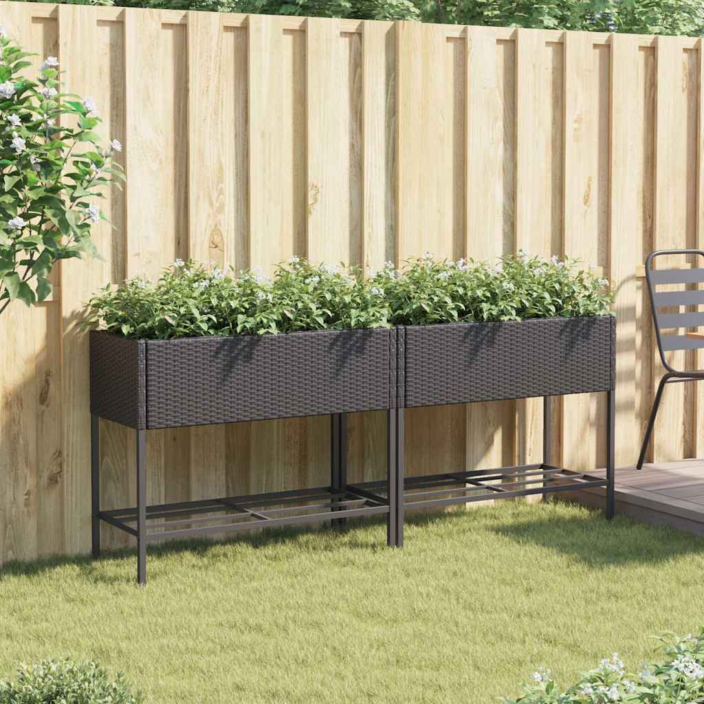 Fioriere da Giardino con Ripiani 2pz Nere 90x40x75cm Polyrattan