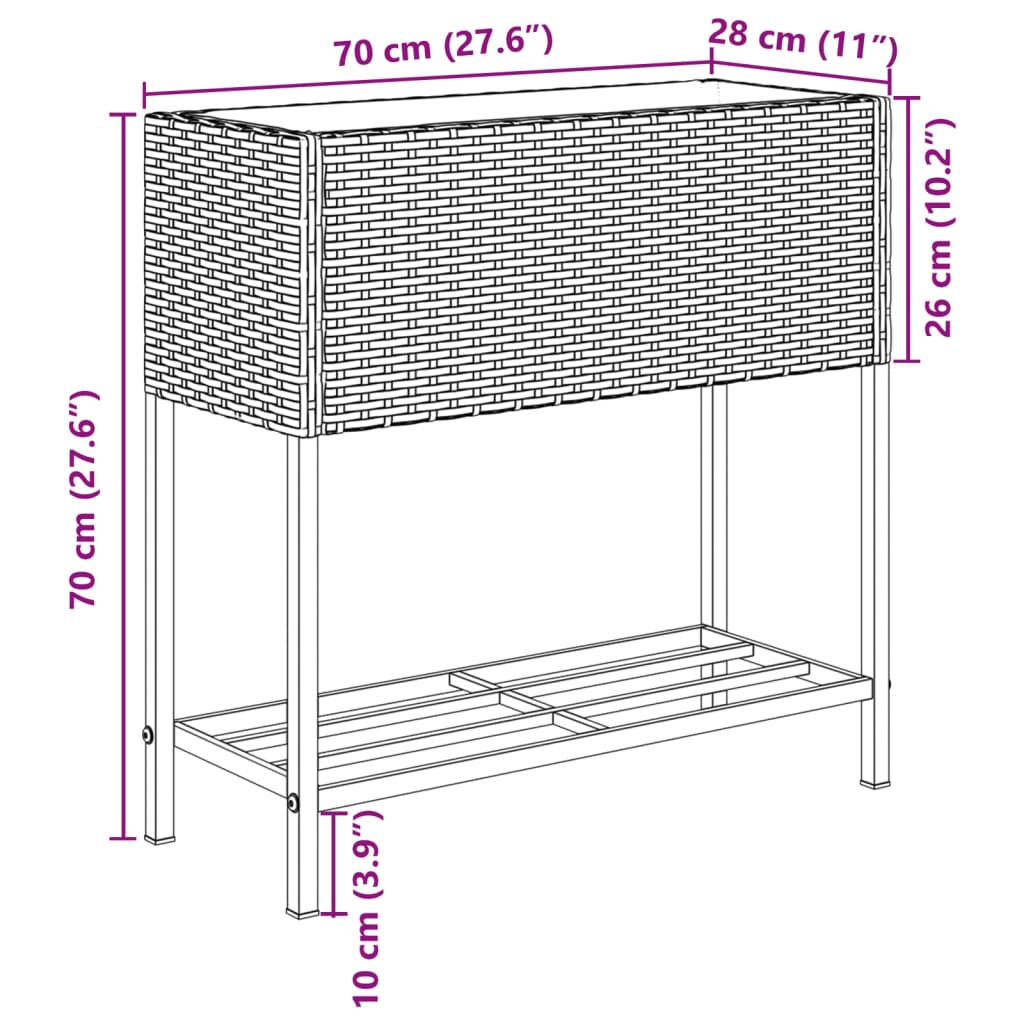 Fioriere Giardino con Ripiani 2pz Marroni 70x28x70cm Polyrattan