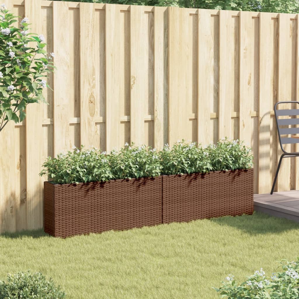 Fioriere da Giardino con 2 Vasi Marrone 90x20x40 cm Polyrattan