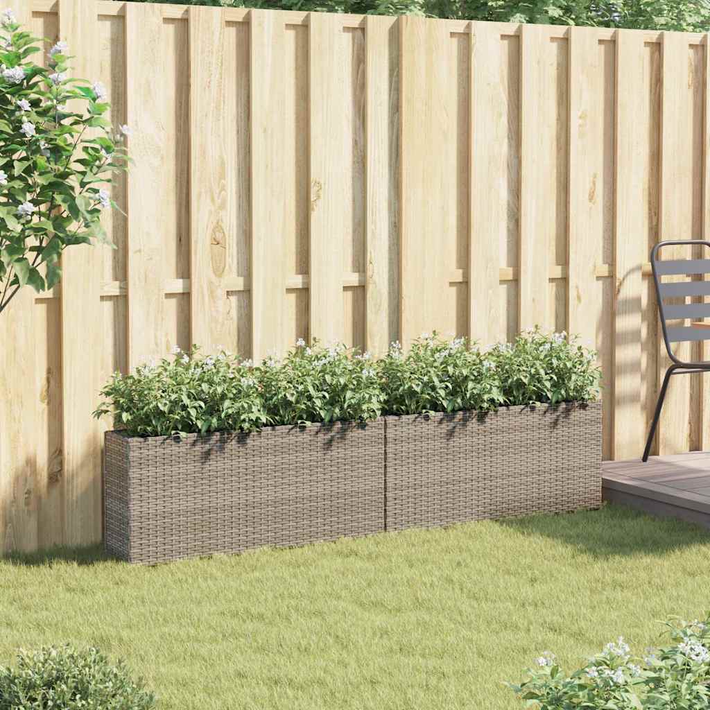 Fioriere da Giardino con 2 Vasi Grigie 90x20x40cm in Polyrattan