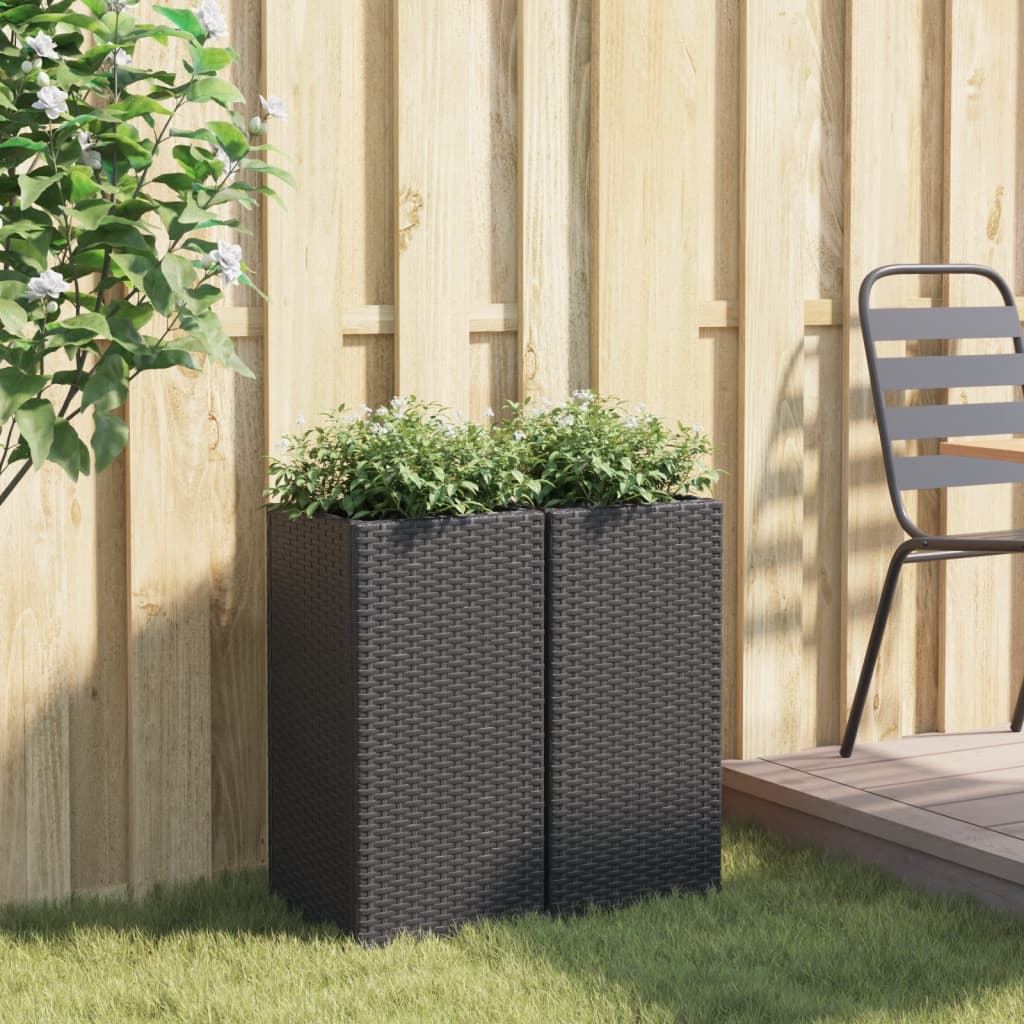 Fioriere da Giardino 2 pz Nere 30x30x60 cm in Polyrattan
