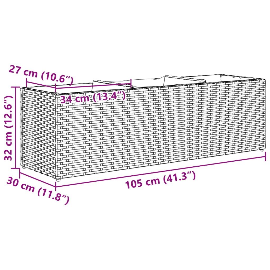 Fioriere da Giardino con 3 Vasi Nere 105x30x32 cm in Polyrattan