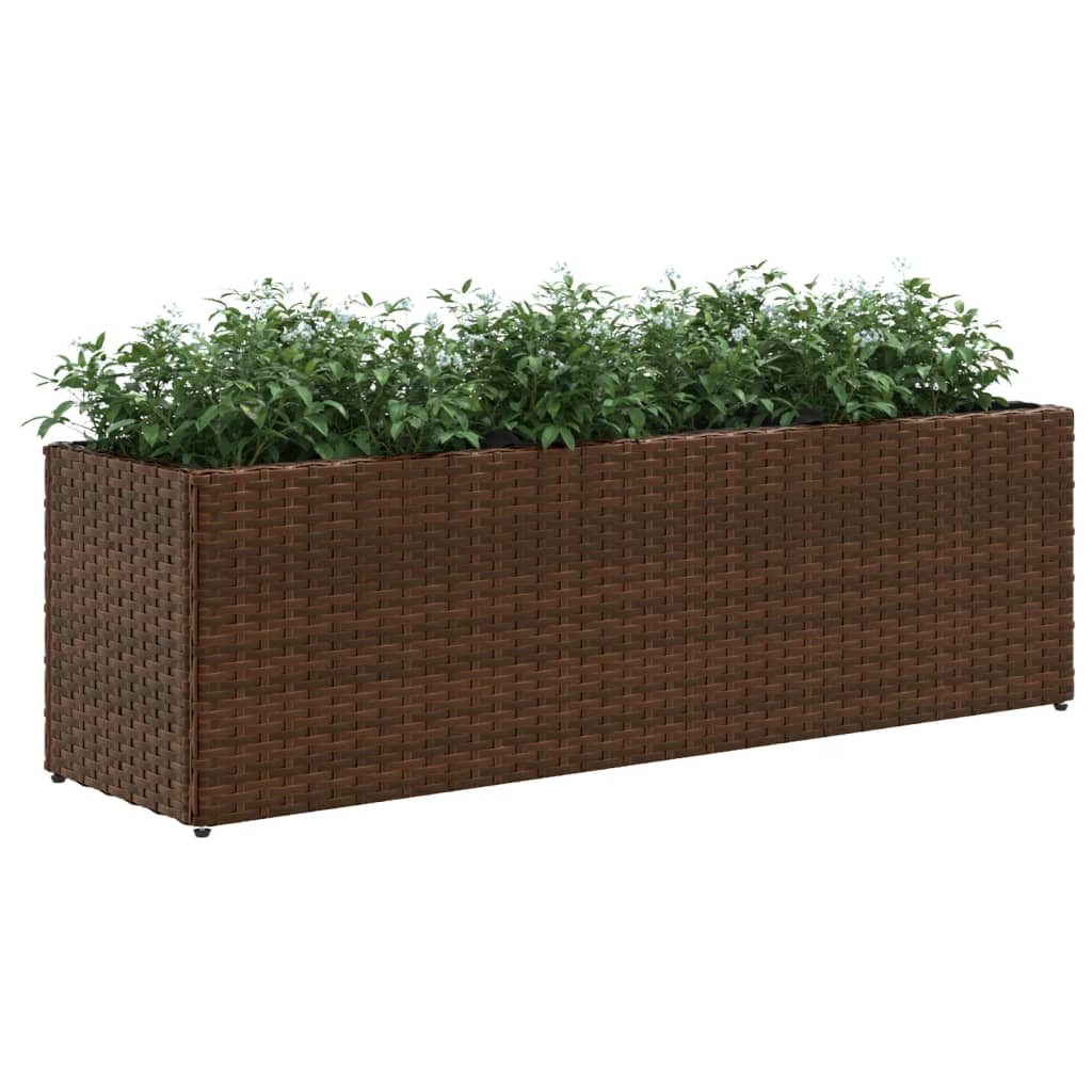 Fioriere da Giardino con 3 Vasi Marrone 105x30x32 cm Polyrattan