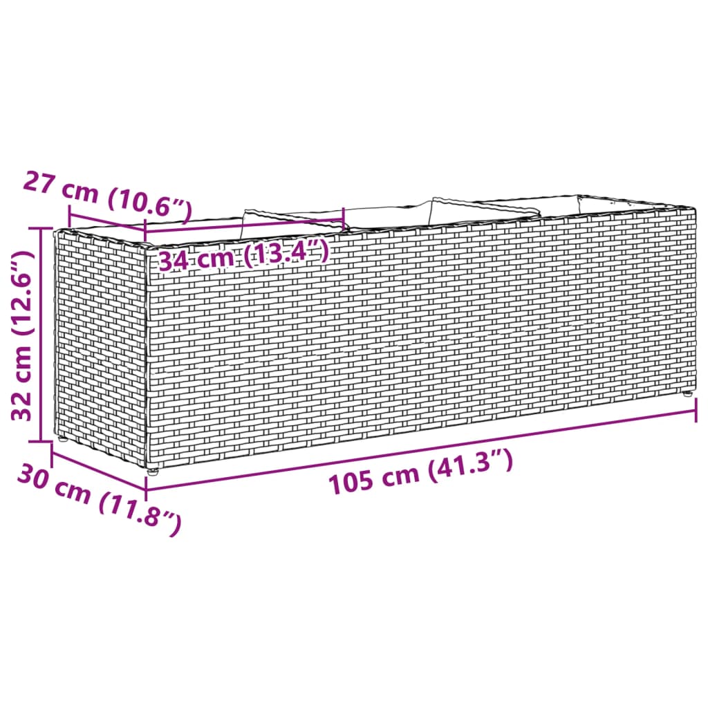 Fioriere da Giardino con 3 Vasi Marrone 105x30x32 cm Polyrattan