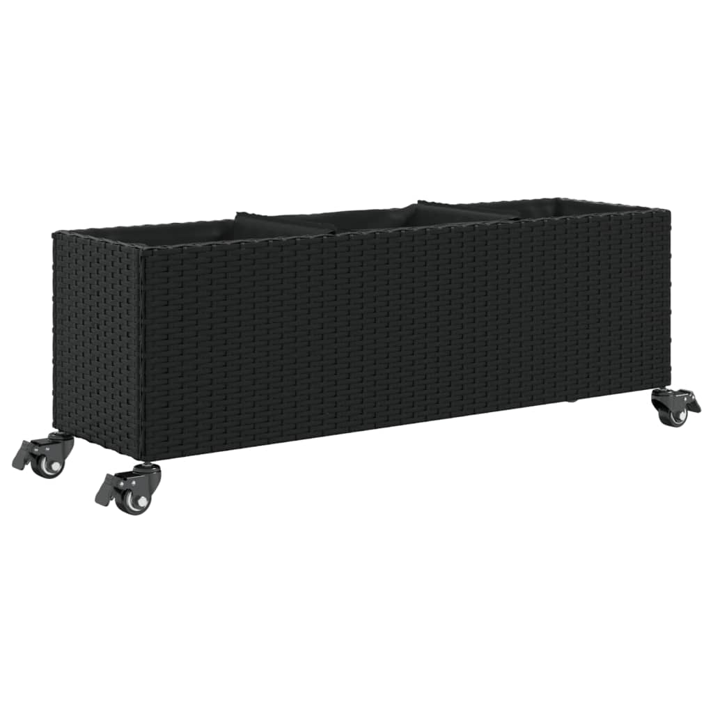 Fioriere da Giardino con Ruote 2pz Nere 107x32x38 cm Polyrattan