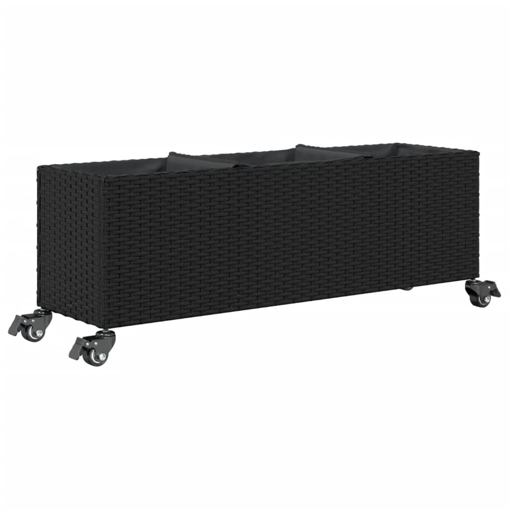 Fioriere da Giardino con Ruote 2pz Nere 107x32x38 cm Polyrattan