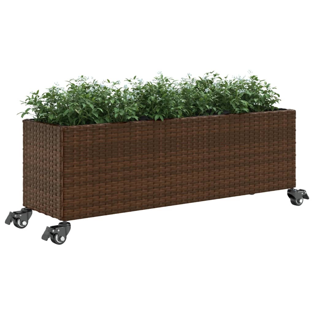 Fioriere da Giardino Ruote 2pz Marrone 107x32x38 cm Polyrattan