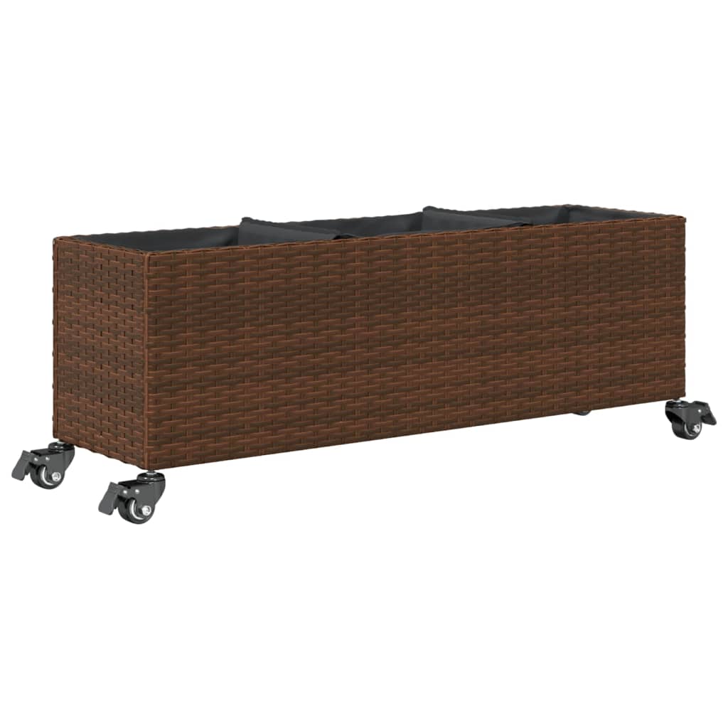 Fioriere da Giardino Ruote 2pz Marrone 107x32x38 cm Polyrattan