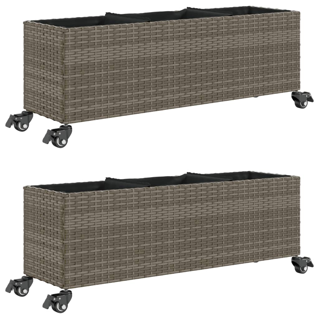 Fioriere da Giardino Ruote 2pz Grigie 107x32x38 cm Polyrattan