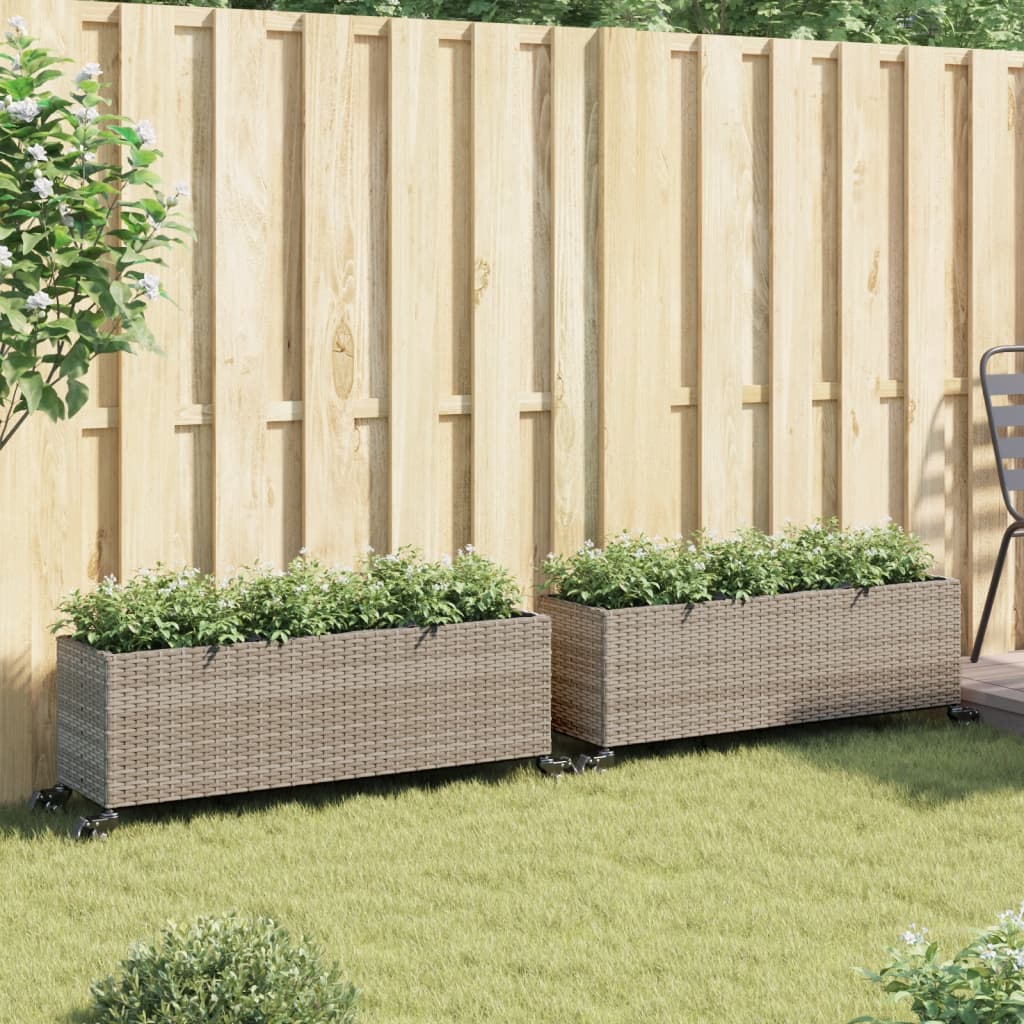 Fioriere da Giardino Ruote 2pz Grigie 107x32x38 cm Polyrattan