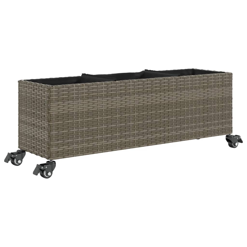 Fioriere da Giardino Ruote 2pz Grigie 107x32x38 cm Polyrattan