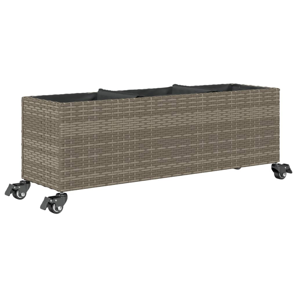 Fioriere da Giardino Ruote 2pz Grigie 107x32x38 cm Polyrattan