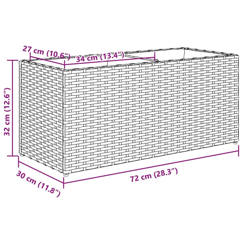 Fioriere da Giardino con 2 Vasi Grigie 72x30x32 cm Polyrattan