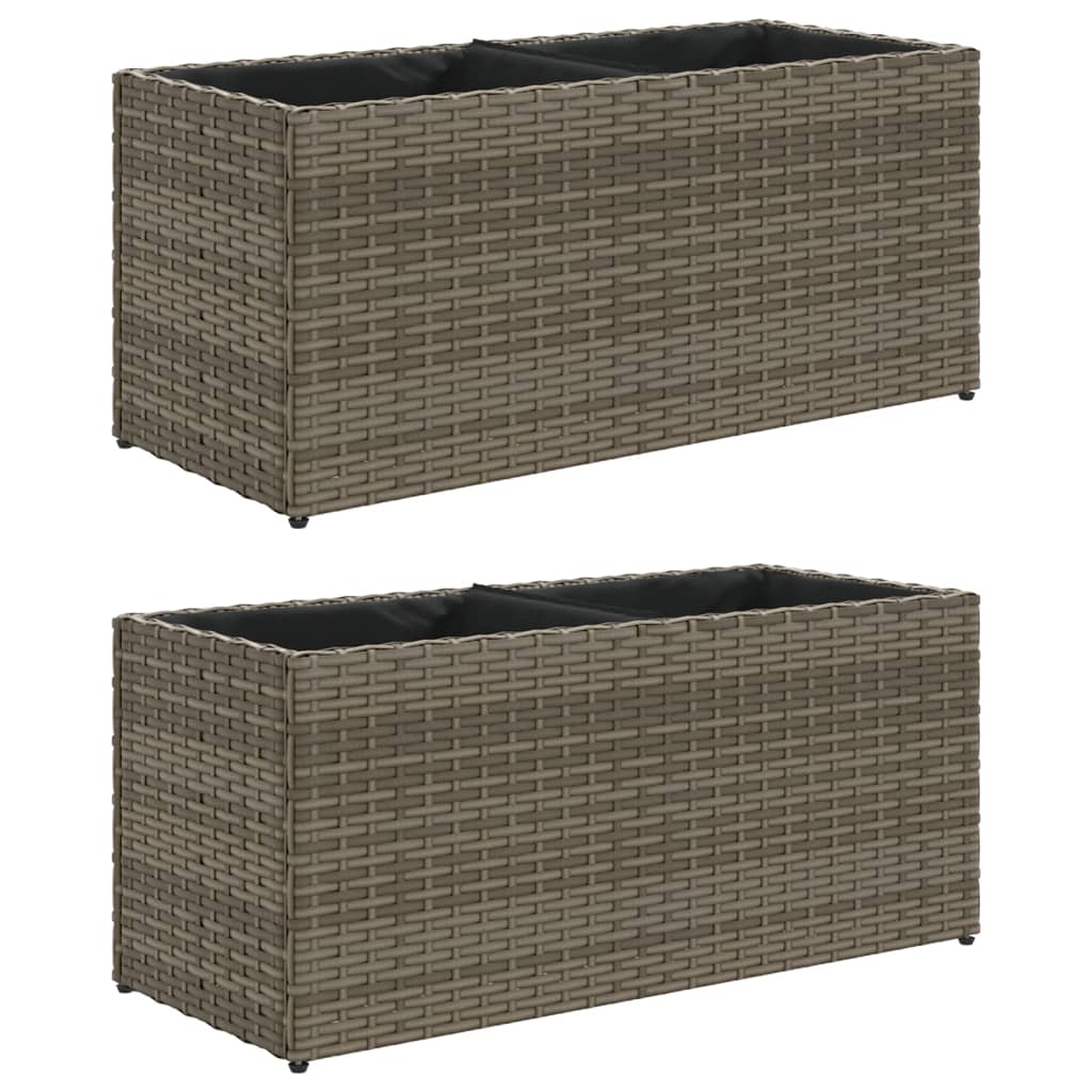 Fioriere da Giardino con 2 Vasi Grigie 72x30x32 cm Polyrattan