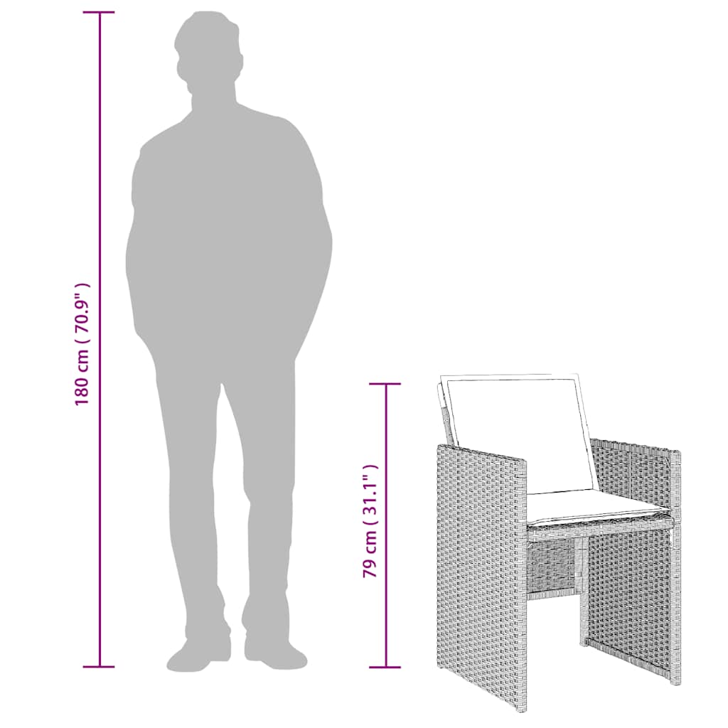 Set Pranzo da Giardino 9pz con Cuscini Grigio Chiaro Polyrattan