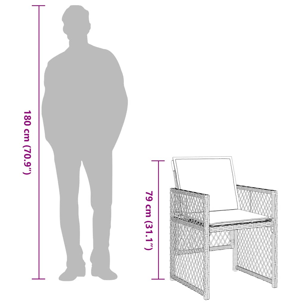 Set Pranzo da Giardino 9pz con Cuscini Grigio Chiaro Polyrattan