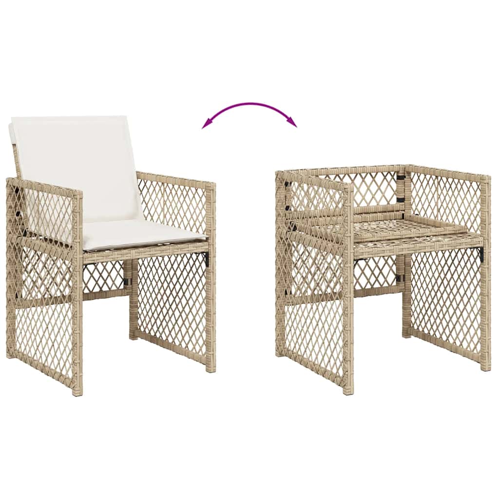 Set da Pranzo da Giardino 9 pz con Cuscini Beige in Polyrattan