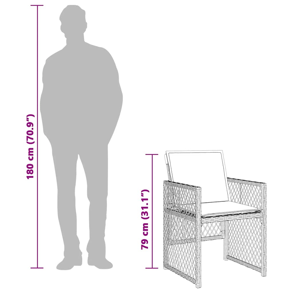 Set da Pranzo da Giardino 9 pz con Cuscini Beige in Polyrattan