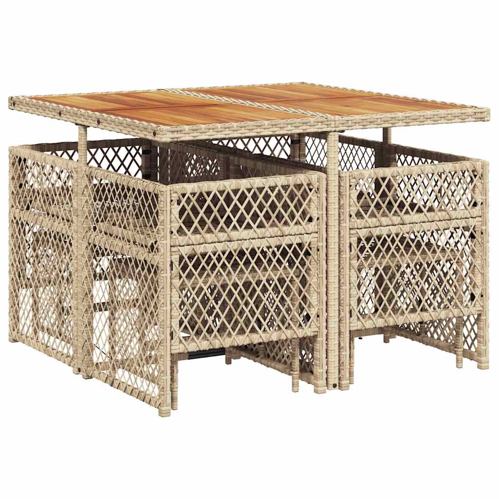 Set da Pranzo da Giardino 9 pz con Cuscini Beige in Polyrattan
