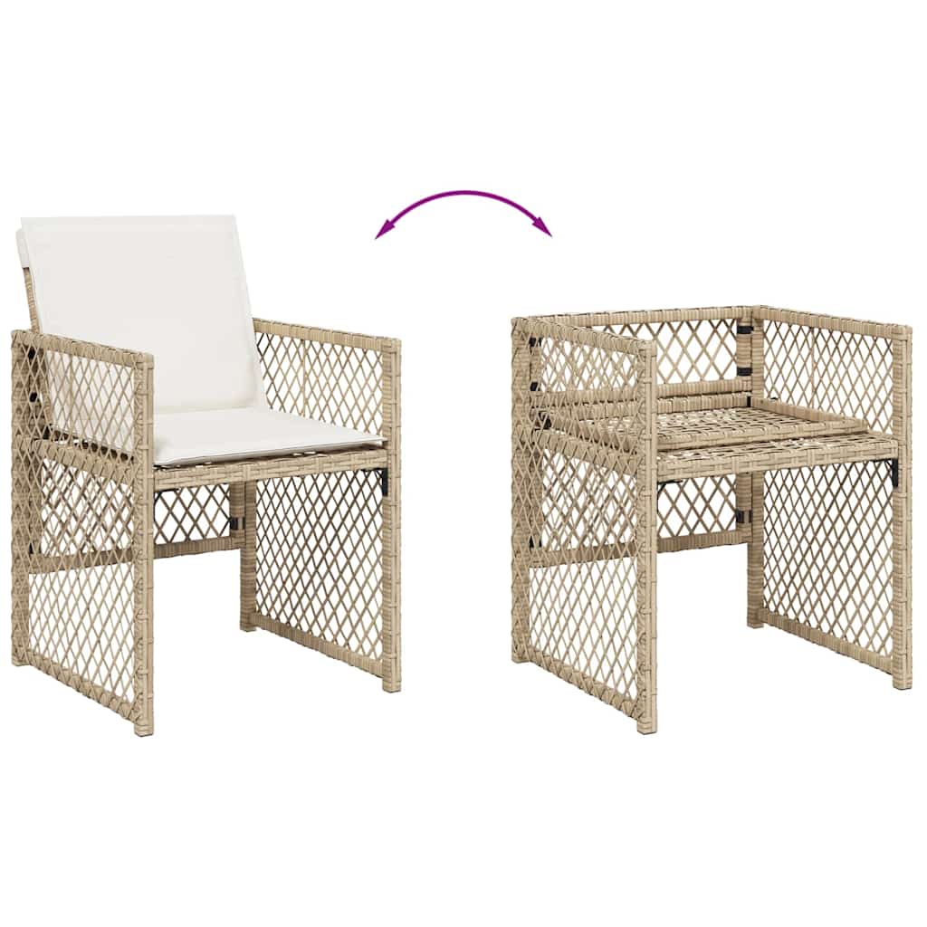 Set da Pranzo da Giardino 9 pz con Cuscini Beige in Polyrattan