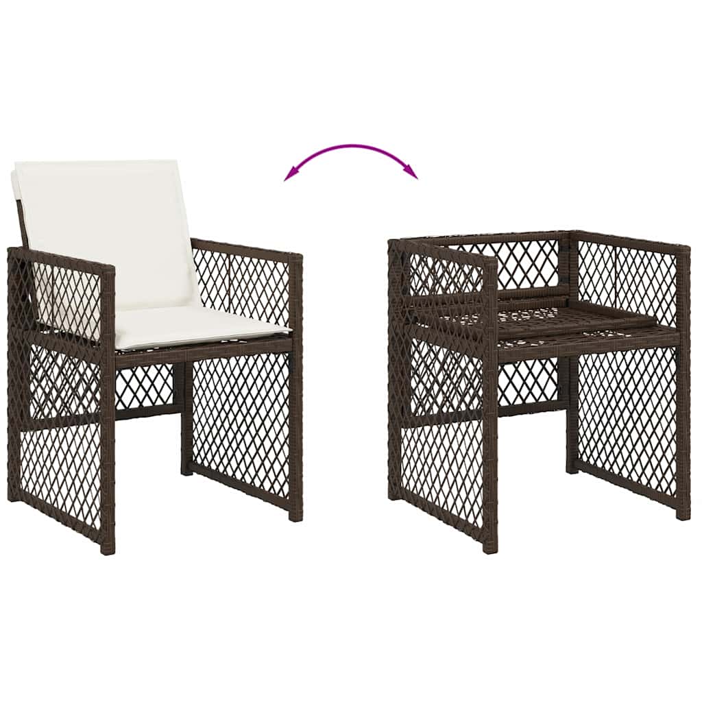 Set da Pranzo da Giardino 11 pz con Cuscini Polyrattan Marrone