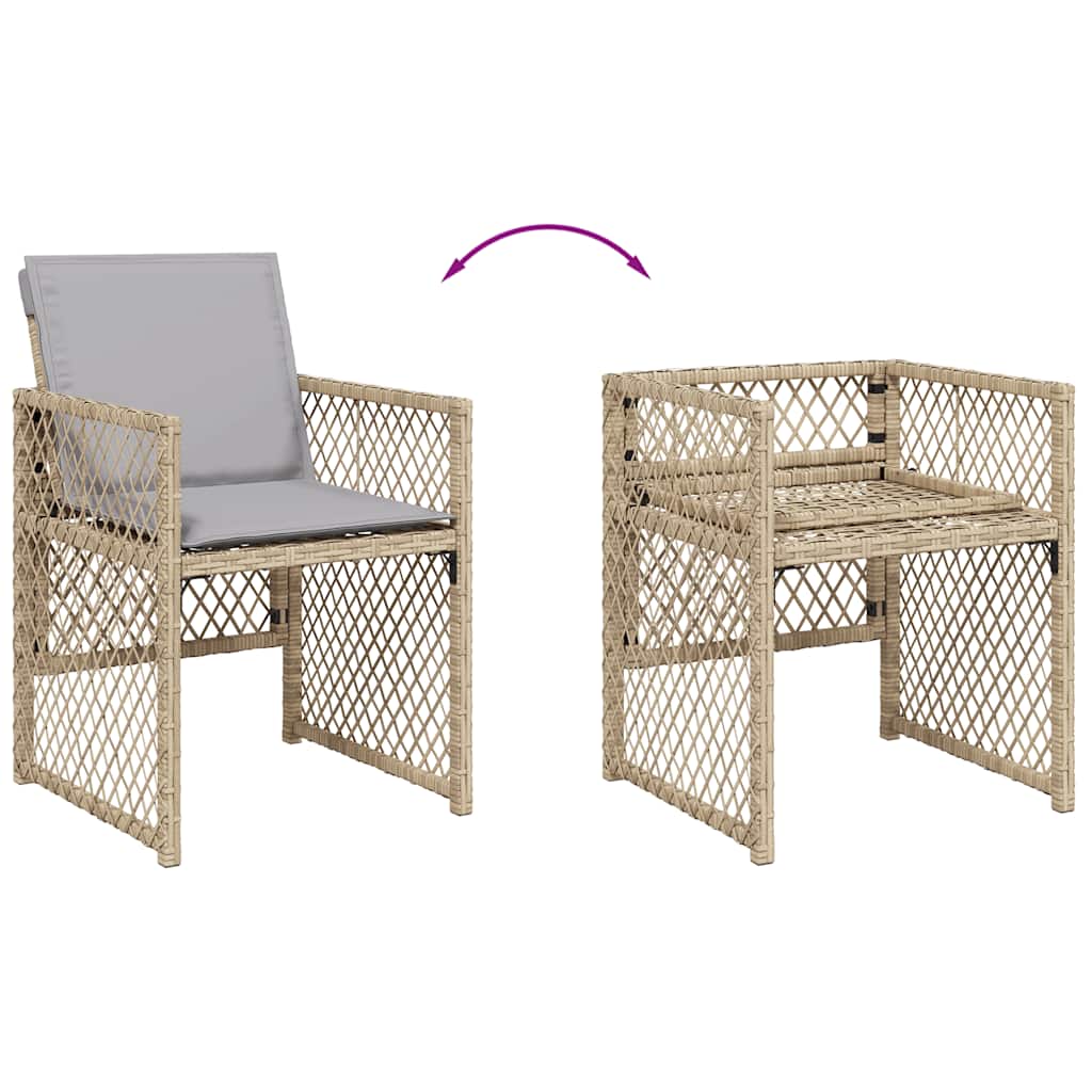 Set da Pranzo da Giardino 11 pz con Cuscini Beige in Polyrattan