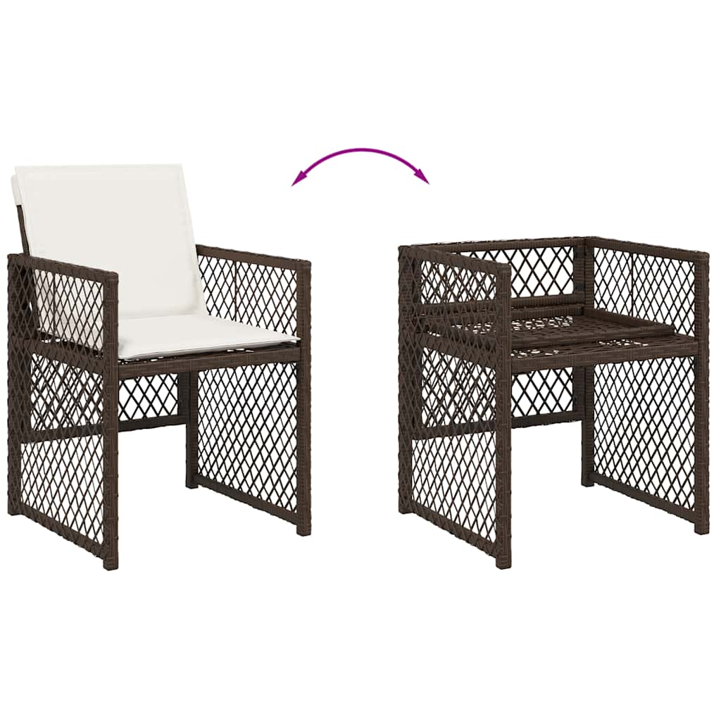 Set da Pranzo da Giardino 9pz con Cuscini Marrone in Polyrattan