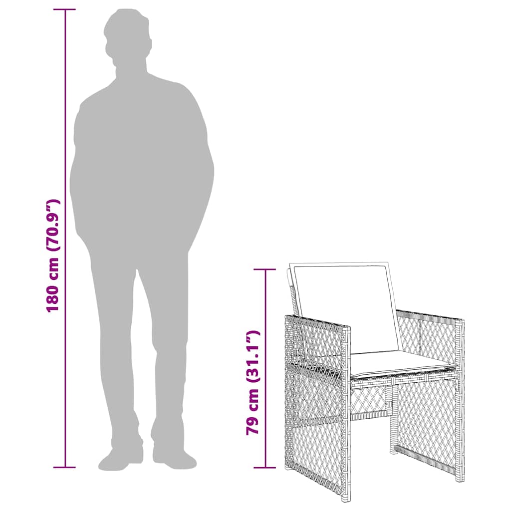 Set da Pranzo da Giardino 9pz con Cuscini Marrone in Polyrattan