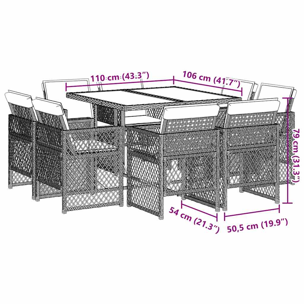Set Pranzo da Giardino 9 pz con Cuscini Beige Misto Polyrattan