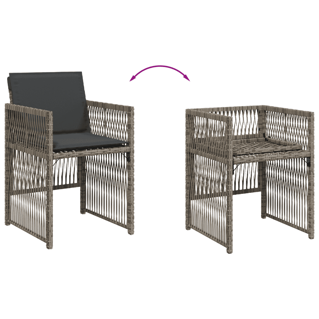Set da Pranzo da Giardino 7 pz con Cuscini in Polyrattan Grigio